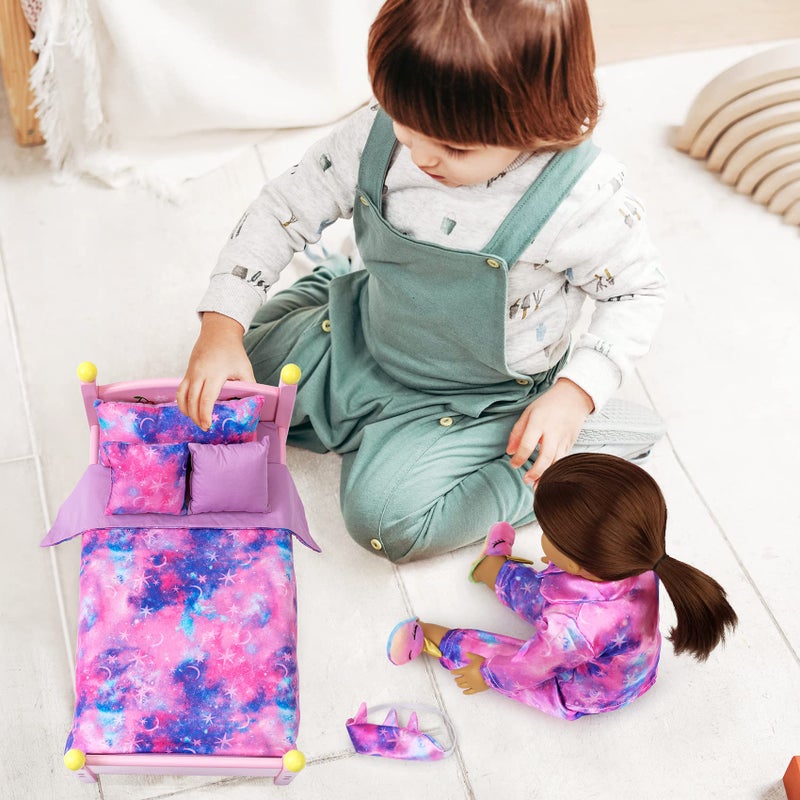 K. T. Fancy K.T. Fancy 8 PCS 18 Inch Girl Doll Clothes and Accessories Sleeping Sheet Pajamas Eye Mask Unicorn Slippers Pillow(Doll and Bed are Not Included) - Image 5